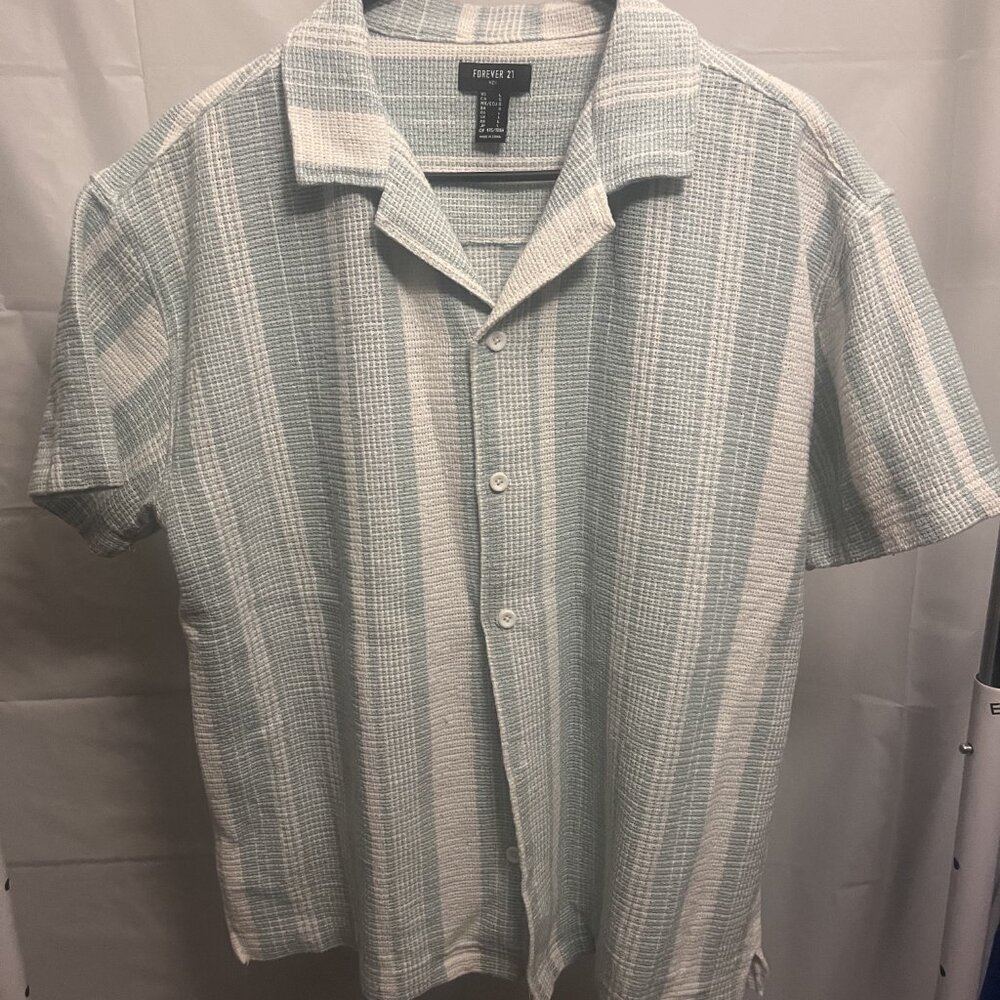 Teal and white button down mens forever 21 shirt Large (Used)